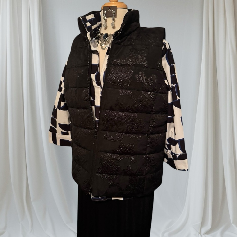 Chico's Black Quilted‎ Puffer Vest with High Collar